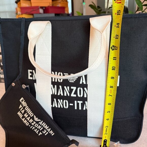 Armani Black Via Manzoni Black Fabric Tote Bag with removable pouch - Picture 10 of 13